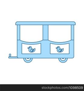 Wagon Of Children Train Icon. Thin Line With Blue Fill Design. Vector Illustration.