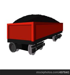Wagon with coal cartoon icon on a white background. Wagon with coal cartoon icon