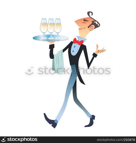 waiter carries champagne. Pop art retro vector illustration vintage kitsch. waiter carries champagne