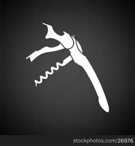 Waiter corkscrew icon. Black background with white. Vector illustration.