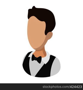 Waiter garcon cartoon illustration. Man avatar. Hotel symbol on a white background. Waiter garcon cartoon illustration