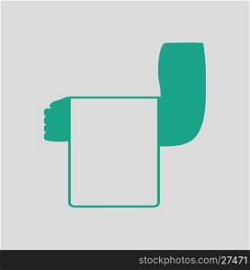 Waiter hand with towel icon. Gray background with green. Vector illustration.