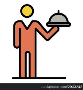 Waiter man icon. Outline waiter man vector icon color flat isolated. Waiter man icon color outline vector