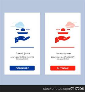 Waiter, Restaurant, Serve, Lunch, Dinner Blue and Red Download and Buy Now web Widget Card Template
