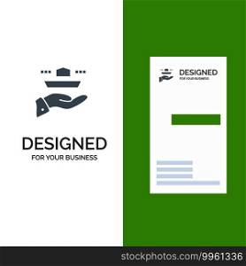 Waiter, Restaurant, Serve, Lunch, Dinner Grey Logo Design and Business Card Template