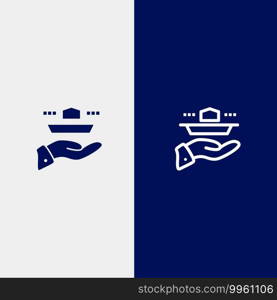 Waiter, Restaurant, Serve, Lunch, Dinner Line and Glyph Solid icon Blue banner Line and Glyph Solid icon Blue banner