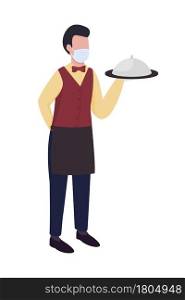 Waiter semi flat color vector character. Full body person on white. Carrying food to visitor tables. Restaurant staff isolated modern cartoon style illustration for graphic design and animation. Waiter semi flat color vector character