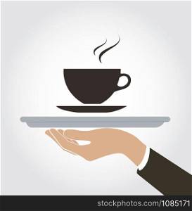 waiter serve coffee hot drink icon , dish up coffee vector