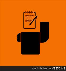Waiter Take Oder Icon. Black on Orange Background. Vector Illustration.