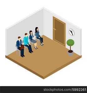 Waiting For Interview Illustration . Men and women waiting for job interview isometric vector illustration