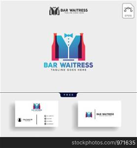 waitress bar, or waiter creative logo template vector illustration with business card - vector. waitress bar, or waiter creative logo template vector illustration