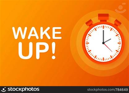 Wake up poster with alarm clock. Vector stock illustration.