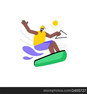 Wakeboarding abstract concept vector illustration. Water sport, extreme, boat cable, wakeboard trick, waterskiing equipment, active lifestyle, adrenaline, lake adventure park abstract metaphor.. Wakeboarding abstract concept vector illustration.
