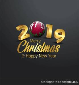 Wales Flag 2019 Merry Christmas Typography. New Year Abstract Celebration background