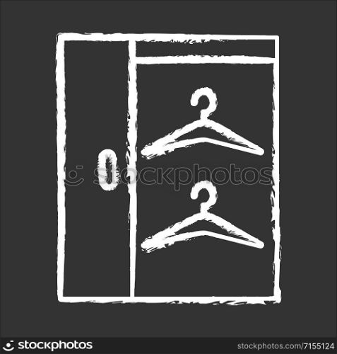 Walk in closets chalk icon. Dressing room. Wardrobe. Furniture for hanging clothes storage. Cupboard, cabinet. Comfortable home. Apartment amenities. Isolated vector chalkboard illustration