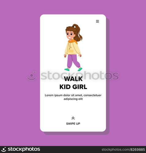 walk kid girl vector. child school, happy backpack, family childhood, daughter little, back student walk kid girl web flat cartoon illustration. walk kid girl vector