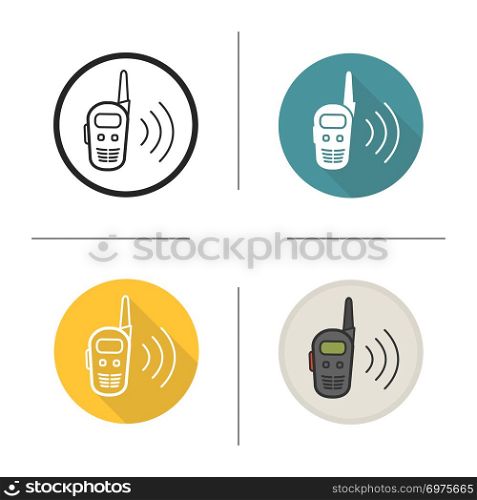 Walkie talkie icon. Flat design, linear and color styles. Radio transceiver. Isolated vector illustrations. Walkie talkie icon