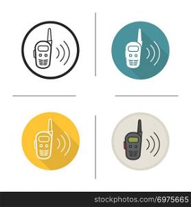 Walkie talkie icon. Flat design, linear and color styles. Radio transceiver. Isolated vector illustrations. Walkie talkie icon