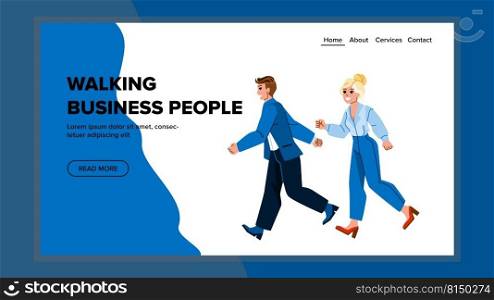 walking business people vector. group person, city crowd, corporate worker walking business people character. people flat cartoon illustration. walking business people vector