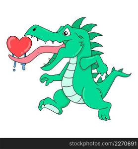 walking crocodile celebrating valentine is carrying love