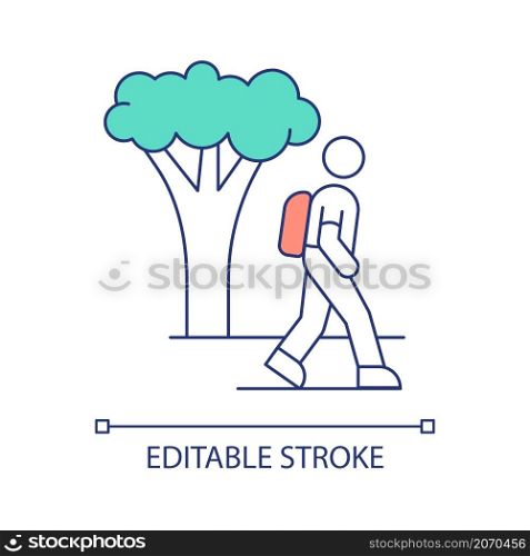 Walking for life balance renovation RGB color icon. Spending time at nature. Harmony and mindfulness. Isolated vector illustration. Simple filled line drawing. Editable stroke. Arial font used. Walking for life balance renovation RGB color icon