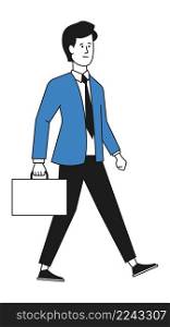 Walking man with briefcase. Guy going to work meeting isolated on white background. Walking man with briefcase. Guy going to work meeting
