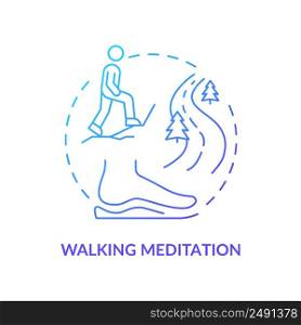 Walking meditation blue gradient concept icon. Mindfulness technique abstract idea thin line illustration. Connecting with nature. Isolated outline drawing. Myriad Pro-Bold font used. Walking meditation blue gradient concept icon