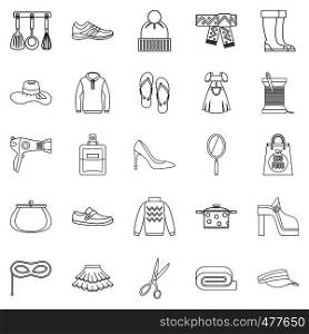 Walking to clothes icons set. Outline set of 25 walking to clothes vector icons for web isolated on white background. Walking to clothes icons set, outline style
