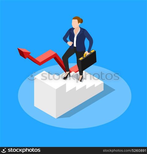 Walking Upstairs Business Concept. Isometric people business conceptual composition with faceless human character of businesswoman getting on in the company vector illustration