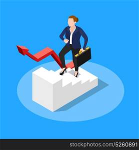 Walking Upstairs Business Concept. Isometric people business conceptual composition with faceless human character of businesswoman getting on in the company vector illustration