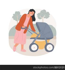 Walking with baby isolated cartoon vector illustration. Young mom walking with a stroller, having walk with little kid together, family lifestyle, physical activity vector cartoon.. Walking with baby isolated cartoon vector illustration.