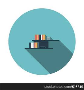 Wall Bookshelf Icon. Flat Circle Stencil Design With Long Shadow. Vector Illustration.