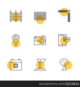 wall , bricks, plant , tree , camera, mobile , icon, vector, design, flat, collection, style, creative, icons