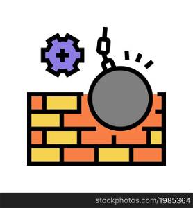 wall building construction dismantling color icon vector. wall building construction dismantling sign. isolated symbol illustration. wall building construction dismantling color icon vector illustration