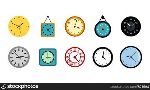 Wall clock icon set. Flat set of wall clock vector icons for web design isolated on white background. Wall clock icon set, flat style