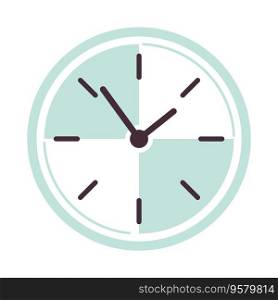Wall clock semi flat colour vector object. Showing time. Editable cartoon clip art icon on white background. Simple spot illustration for web graphic design. Wall clock semi flat colour vector object