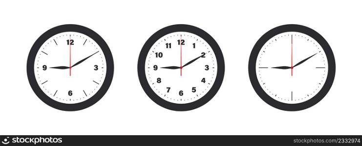 Wall Clock. Watches with different dials. Simple classic wall clock. Vector illustration