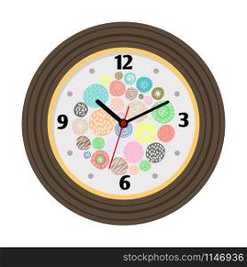 Wall clock with artistic background isolated vector illustration. Wall clock with artistic background