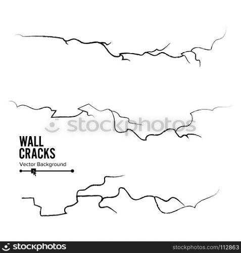 Wall Cracks Vector. Set Isolated On White Background.. Wall Cracks Vector. Isolated On White Background.