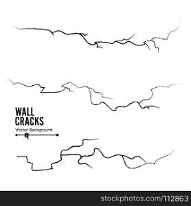 Wall Cracks Vector. Set Isolated On White Background.. Wall Cracks Vector. Isolated On White Background.