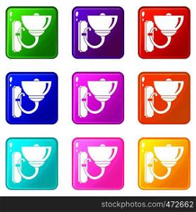 Wall lamp icons of 9 color set isolated vector illustration. Wall lamp icons 9 set