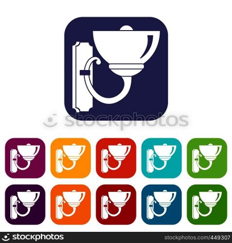 Wall lamp icons set vector illustration in flat style In colors red, blue, green and other. Wall lamp icons set flat