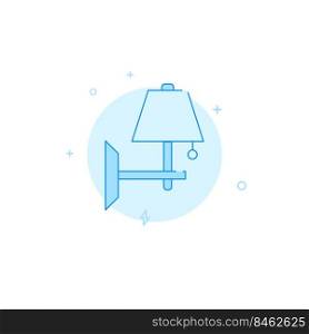 Wall lamp, sconce vector icon. Flat illustration. Filled line style. Blue monochrome design.. Wall lamp, sconce flat vector icon. Filled line style. Blue monochrome design.