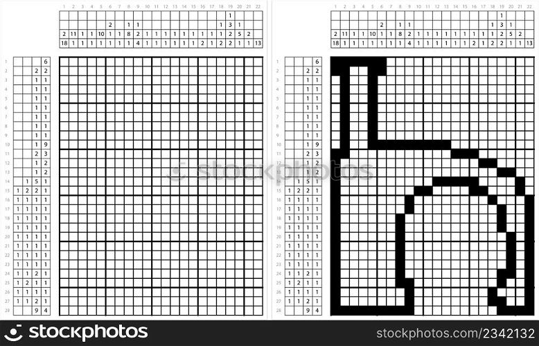 Wall Mount Nail Clip Icon Nonogram Pixel Art, Cable Nail-In Clip Icon Vector Art Illustration, Logic Puzzle Game Griddlers, Pic-A-Pix, Picture Paint By Numbers, Picross