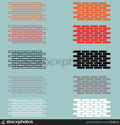 Wall of brick red orange black grey white.. Wall of brick red orange black grey white set.