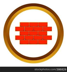 Wall of bricks vector icon in golden circle, cartoon style isolated on white background. Wall of bricks vector icon
