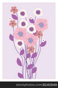 Wall panel tenderness, pastel soft bouquet, abstract flowers, interior painting, vector