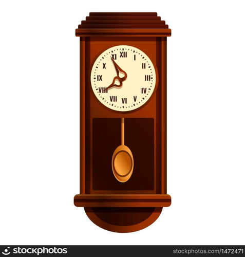Wall pendulum clock icon. Cartoon of wall pendulum clock vector icon for web design isolated on white background. Wall pendulum clock icon, cartoon style