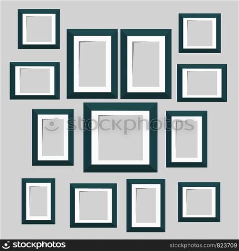 Wall picture frame templates isolated on white background. Blank photo frames with shadow and borders vector illustration. Empty frame for photo or image picture in museum