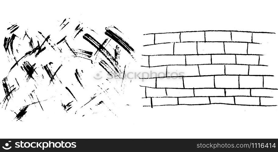 Wall texture backdrop with rough brush strokes, paint marks, daub, paint traces, lines, smudges, smears, stains, scribbles isolated on white background. Vector illustration.. Wall texture backdrop with rough brush strokes, paint marks, daub, paint traces, lines